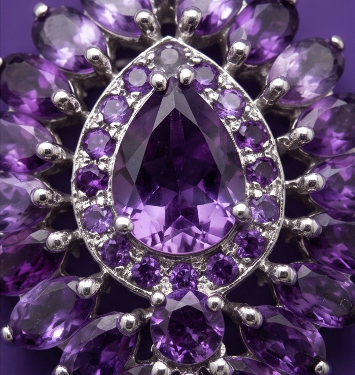 Divine Protection 18.8 carat Precious Amethyst .925 Sterling Silver dipped in rhodium handcarfted Pendant - Stone close-up of Divine Protection amethyst sterling silver jewelry