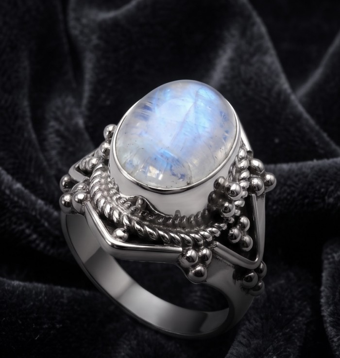 Top quality Rainbow Moonstone Silver handmade ring s. 7 1/2 - photo 4
