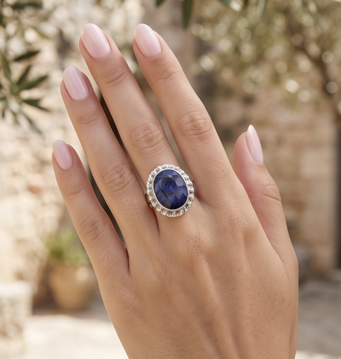 The Star of Kashmir 17.2 carat Sapphire Silver handmade Statement ring size 8 - photo 1