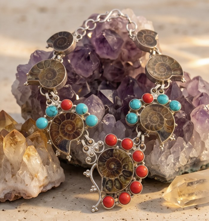 165.5g Aura Of Beauty genuine Ammonite Silver handcrafted Bohemian style Necklace - photo 3