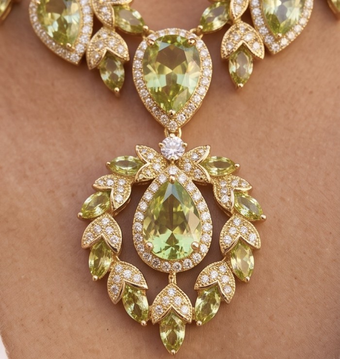 Serenade authentic 27.5 carat Brazilian Green Topaz 18K Gold over .925 Sterling Silver handcrafted necklace - Close-up of Serenade 27.5 carat Brazilian Green Topaz pendant.