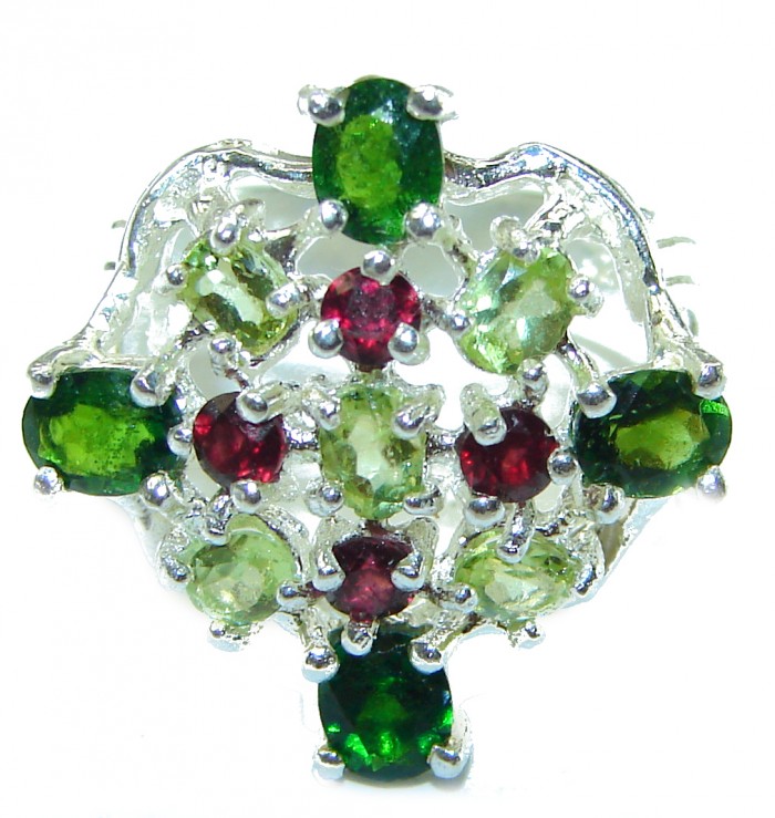 Green Clover Chrome Diopside .925 Sterling Silver handmade ring s. 7 - photo 3