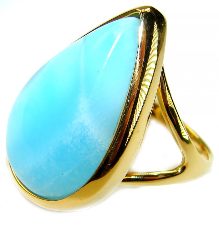 Precious authentic the best quality Larimar 18K Gold over .925 Sterling Silver handmade ring size 7 - photo 1