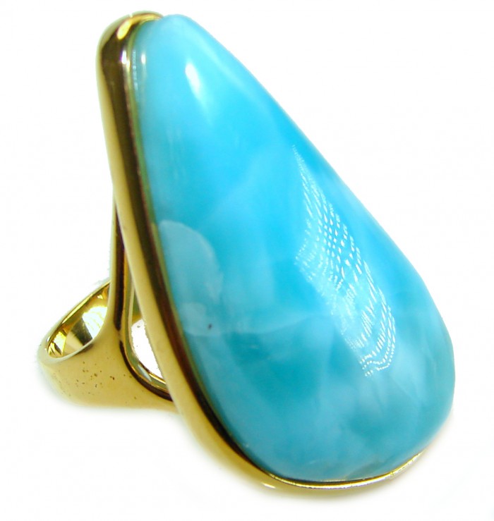 Blue Perfection Blue Larimar 18K Gold over .925 Sterling Silver handmade Large ring size 8 1/4 - photo 2