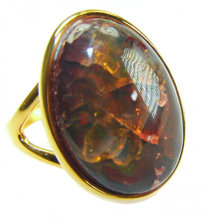 Queen of Fire best quality 22.4 carat Mexican Opal 18K Rose Gold over .925 Sterling Silver handmade ring 7 - Close-up of Queen of Fire 22.4 carat Mexican Opal ring in 18K rose gold setting.