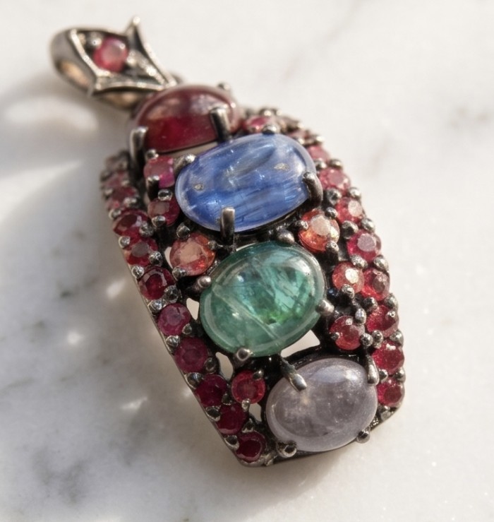 Stella 17.5 carat Brazilian Watermalon Tourmaline black rhodium over .925 Sterling Silver handmade Pendant - Close-up of Stella 17.5 carat Watermelon Tourmaline pendant.