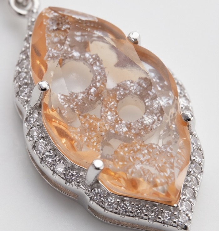 Jasmine 14.9 carat authentic Morganite .925 Sterling Silver Handcrafted Statement Earrings - Close-up of Jasmine 14.9 carat Morganite in .925 Sterling Silver.
