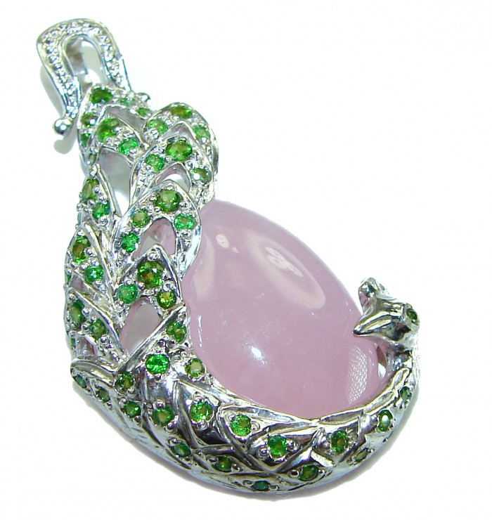Vintage Beauty quality Rose Quartz .925 Sterling Silver handmade Pendant - photo 2
