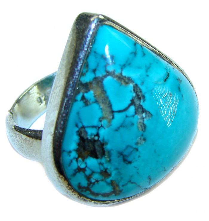 Solid genuine Turquoise .925 Sterling Silver Ring size 6 1/4 - photo 3