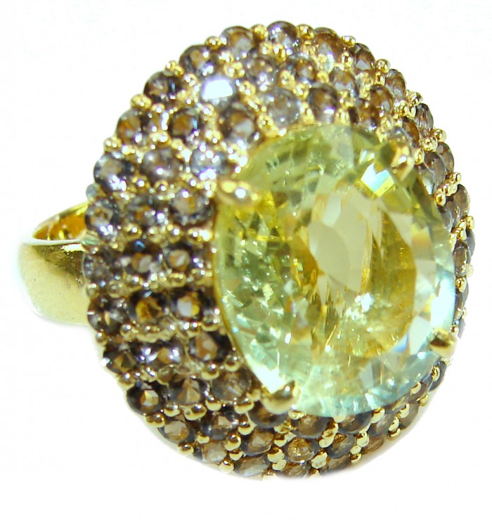 Real Treasure 10.5 carat Golden Topaz .925 Sterling Silver dipped in 22K Gold Handcrafted Huge Ring size 6 3/4 - Close-up of Real Treasure 10.5 carat Golden Topaz ring.