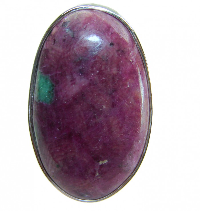 Authentic Ruby in Zoisite .925 Sterling Silver handmade Cocktail Ring s. 8 adjustable - Stone close-up of Authentic Ruby in Zoisite .925 Sterling Silver jewelry.