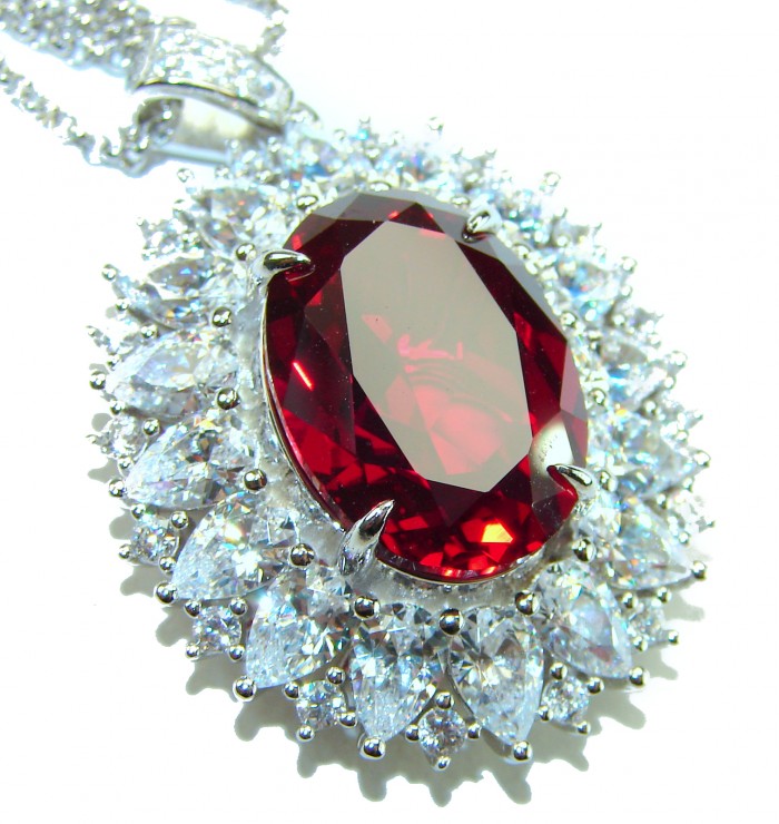 Magic 15.2 carat Ruby White Topaz .925 Sterling Silver .925 Sterling Silver Statement Necklace - Close-up of Magic 15.2 carat ruby pendant with white topaz accents.