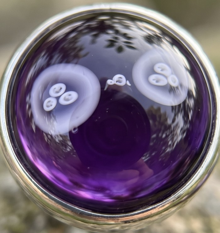 Top quality 23.5 carat Amethyst .925 Sterling Silver dipped in rhodium Handcrafted Large Ring size 7 - Close-up of amethyst stone in .925 sterling silver setting.