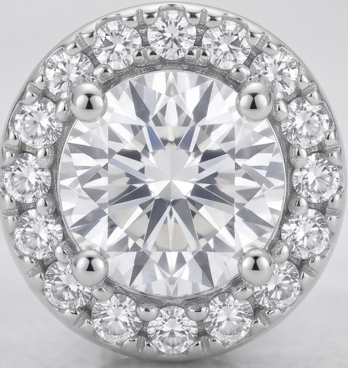 Genuine 0.4 carat Moissanite .925 Sterling Silver handcrafted Earrings - Close-up of Moissanite in sterling silver setting, showcasing stone detail.