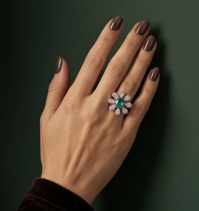 WONDERLAND 3.8 carat Paraiba Tourmaline rhodium over .925 Sterling Silver Handcrafted Ring size 9 - WONDERLAND 3.8 carat Paraiba Tourmaline ring worn on hand