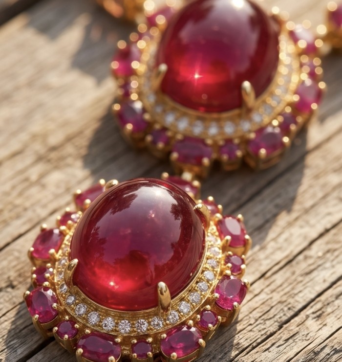 RARE BEAUTY Valentina 88.2 carat Mozambique Ruby 22K Gold .925 Sterling Silver Statement Necklace - Close-up of Valentina 88.2 carat Mozambique ruby in 22K gold.