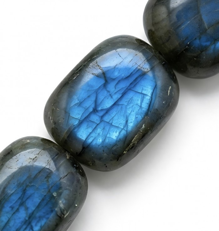 Blue Cascade Genuine Labradorite .925 Sterling Silver handcrafted Necklace - Close-up of blue labradorite stones in sterling silver jewelry.