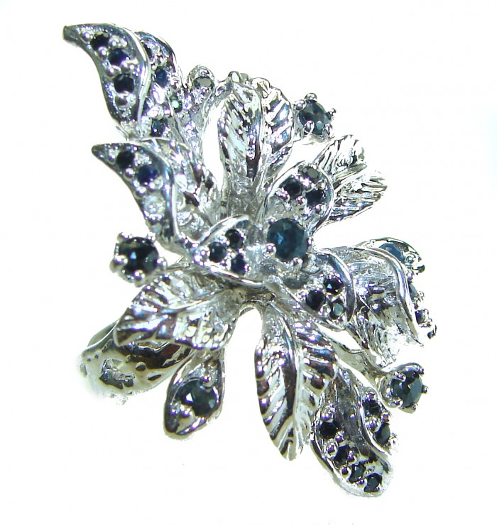 Floral design authentic Sapphire .925 Silver handcrafted Statement Ring s. 7 3/4 - photo 3