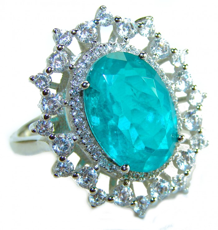 Victorian Style 24.5 carat Emerald & White Topaz Copper over Sterling Silver ring; s. 8 - Close-up of Victorian style emerald and white topaz ring.