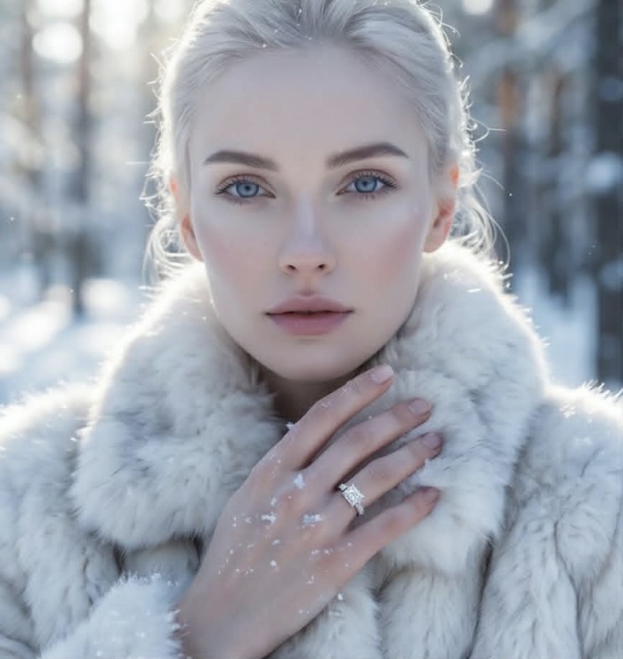 Luxurious assher cut 3.8 carat White Topaz .925 Sterling Silver Solid Infinity ring size 7 - White Topaz ring on hand, snowy background, front view.