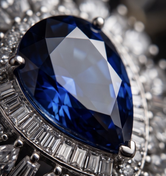 Julietta 4.5 carat Sapphire .925 Sterling Silver handmade Statement ring size 5 - Sapphire close-up in sterling silver, 4.5 carat, detailed view