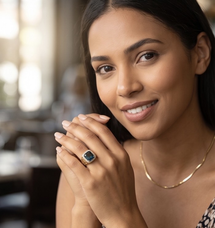 Vintge Style 15.8 carat asscher cut GREEN GRANDIDIERITE .925 Sterling dipped in 22K gOLD Silver ring; s. 6 - Worn on hand: Vintage style 15.8ct asscher cut green grandidierite ring