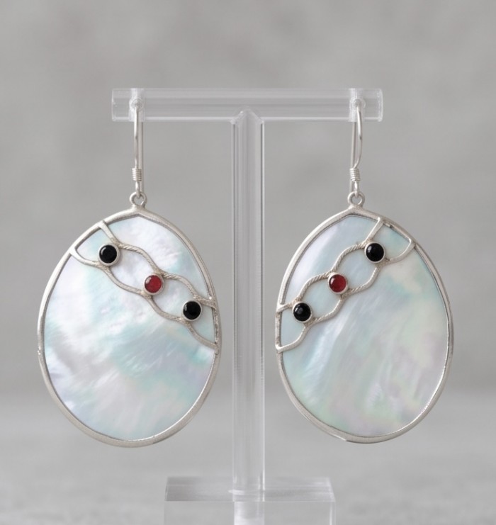 Luxurious Genuine Blister Pearl .925 Sterling Silver handcrafted Statement Earrings - photo 4