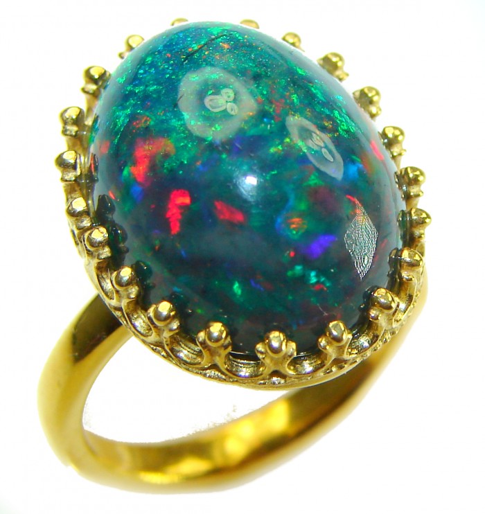 A COSMIC POWER Genuine 20.5 carat Black Opal 18K Gold over .925 Sterling Silver handmade Ring size 6 - photo 3
