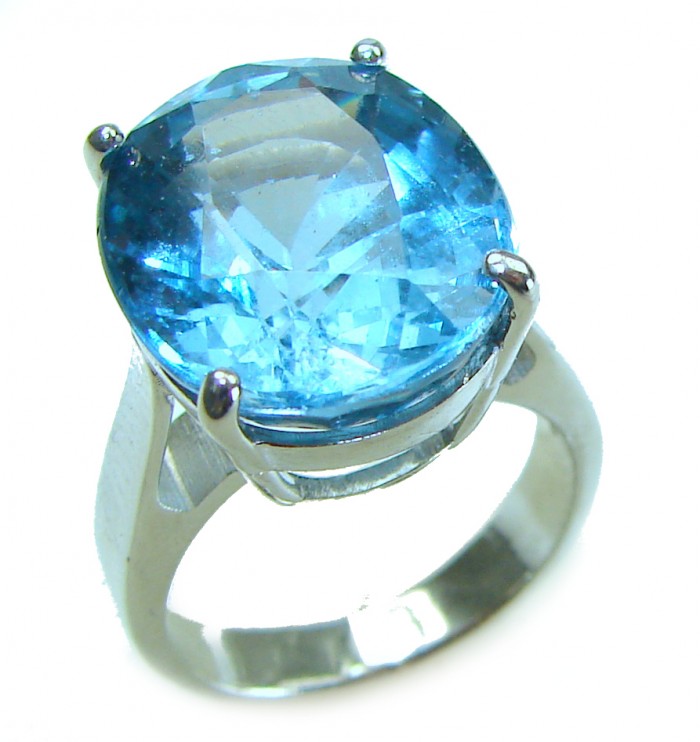 Blue Planet 10.5 carat Fancy oval cut Swiss Blue Topaz .925 Sterling Silver handmade Ring size 5 3/4 - photo 3
