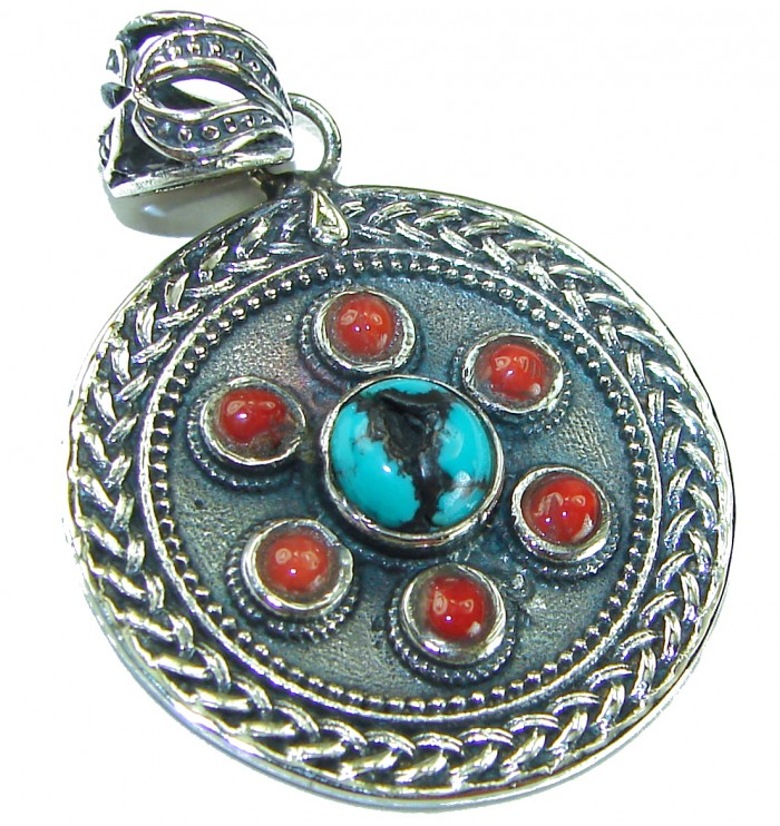 One of a kind Precious Turquoise .925 Sterling Silver handmade pendant - photo 3