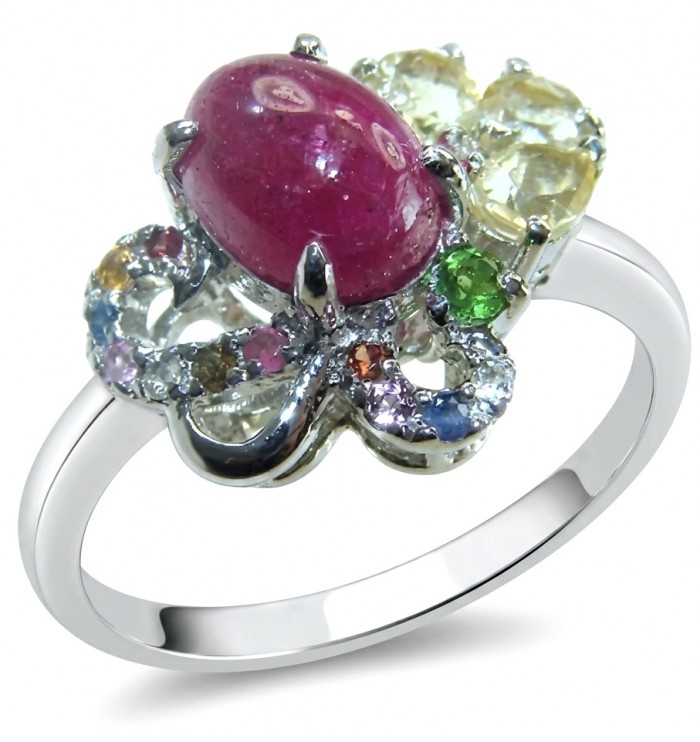 My Sweet Heart Natural 4.8 carat Mozambique Ruby .925 Sterling Silver Handcrafted Cocktail Ring s. 9 - Colorful gemstone ring, stone close-up, .925 sterling silver band