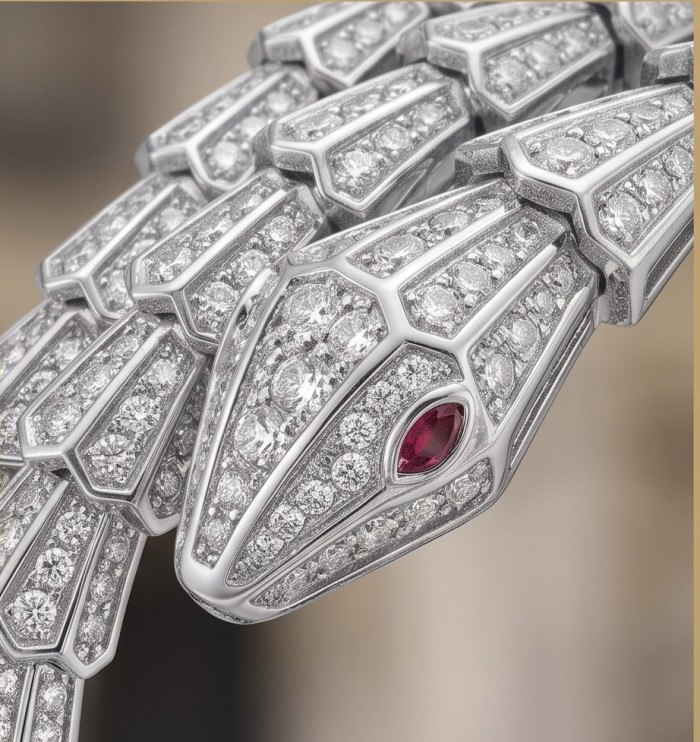 SERPENTINE Precious Snake Genuine 22.2 Moissanite 925 Sterling Silver handcrafted Bracelet - Close-up of Serpentine jewelry with moissanite detailing.