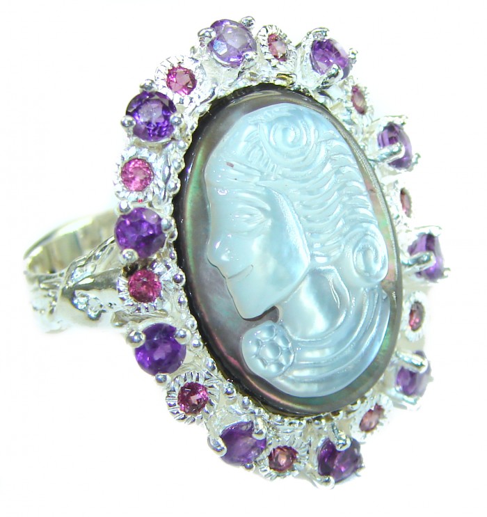 Vintage Beauty Authentic Cameo Onyx .925 Sterling Silver handcrafted Large ring; s. 8 - photo 3