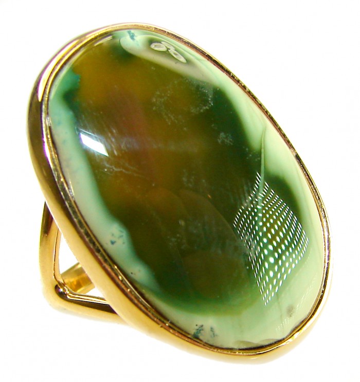 Genuine Top quality Imperial Jasper 14K Gold over .925 Sterling Silver handcrafted ring s. 8 - Imperial Jasper ring stone close-up with gold setting.