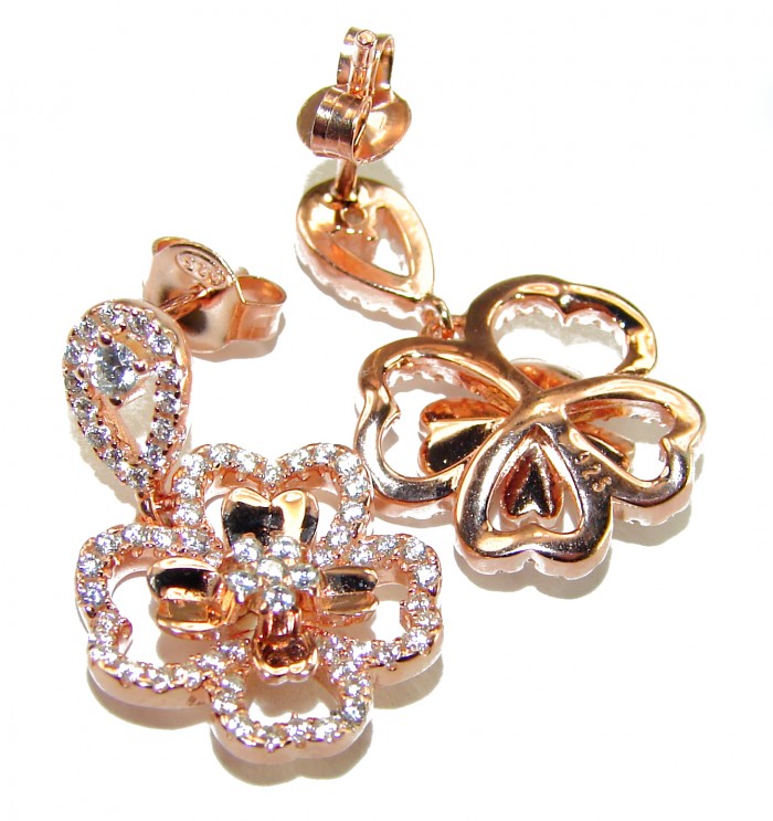 Authentic 4.9 carat Golden Topaz 14K Rose Gold over .925 Sterling Silver handmade earrings - 14K Rose Gold earrings with diamond accents, detailed view.