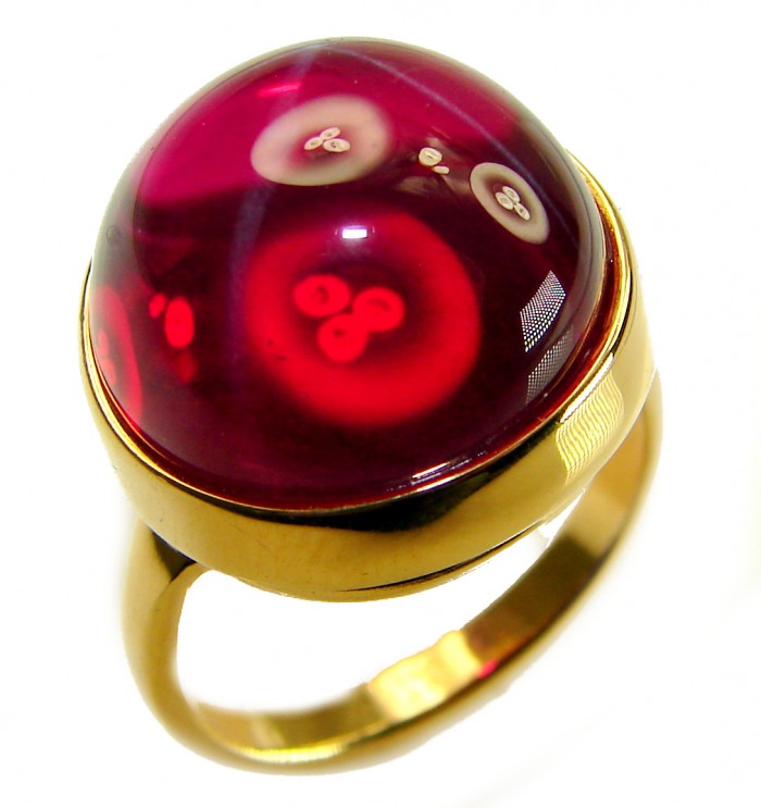 Bella Rosa Genuine 12.8 CARAT Star Ruby 18k GOLD OVER .925 Sterling Silver Statement Ring size 8 - Close-up of Bella Rosa 12.8ct star ruby ring with 18k gold over silver.