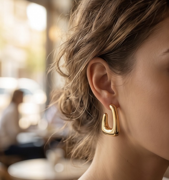 Golden handmade modern design Earrings - photo 2