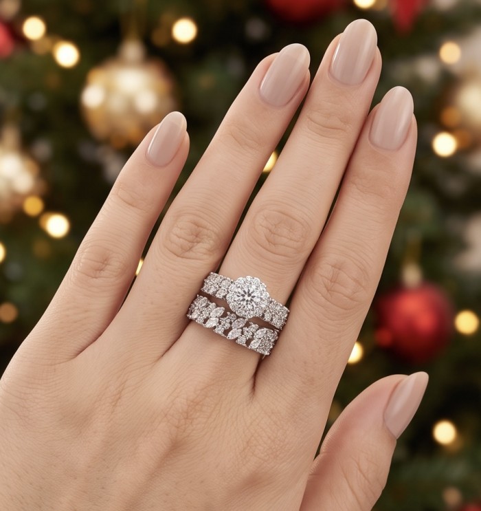 Pure Love Spectacular 7.9 carat White Topaz .925 Sterling Silver stacking ring size 8 - Worn on hand: Pure Love 7.9 carat White Topaz Sterling Ring Set