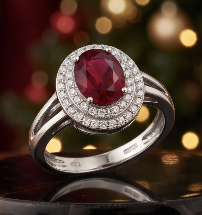 Exquisite 4.5 ctw Mozambique Ruby .925 Sterling Silver handcrafted Statement Ring size 9 - Close-up of 4.5 ctw Mozambique Ruby on .925 sterling silver ring.