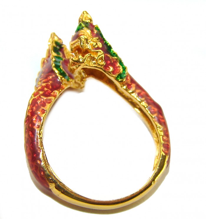 Dragon - symbolizes supernatural power- Enamel Ruby 18K Gold over .925 Sterling Silver Huge handcrafted Ring s. 8 - photo 1