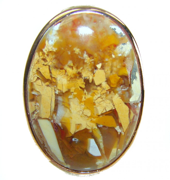 Flawless Australian Bracciated Mookaite 14K Gold over .925 Sterling Silver Ring size 7 adjustable - Stone close-up of Australian Bracciated Mookaite in 14K gold over silver.