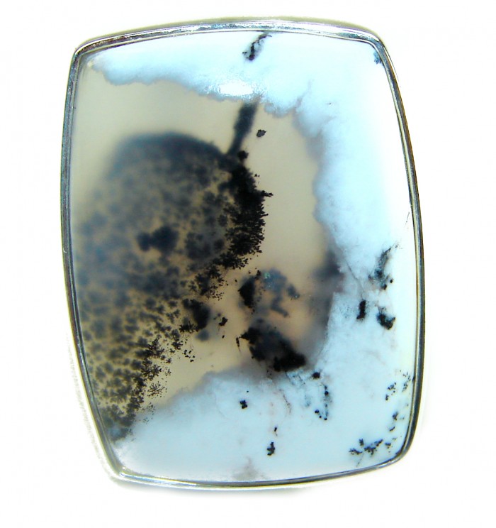 LARGE Top Quality Dendritic Agate .925 Sterling Silver handcrafted Ring s. 7 adjustable - Close-up of large dendritic agate in sterling silver setting.