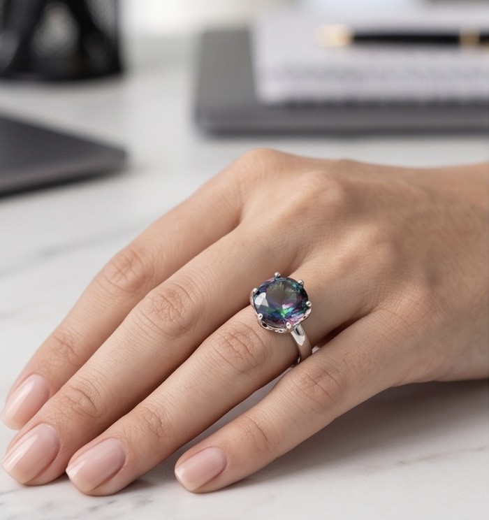 7.8 carat Brazilian Tourmaline .925 Sterling Silver Perfectly handcrafted Ring s. 7 - 7.8 carat Brazilian Tourmaline ring on hand, sterling silver band.