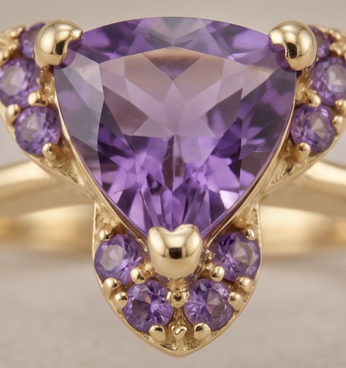3.4 carat Amethyst 18K Gold over .925 Sterling Silver Handcrafted Ring size 10 1/4 - Close-up of amethyst ring in 18K gold over sterling silver.