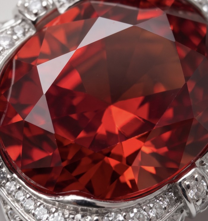 Rose Garden - Victorian style - 22.5 carat Ruby .925 Sterling Silver handcrafted Brooch - Stone close-up of 22.5 carat Ruby in Victorian style setting.