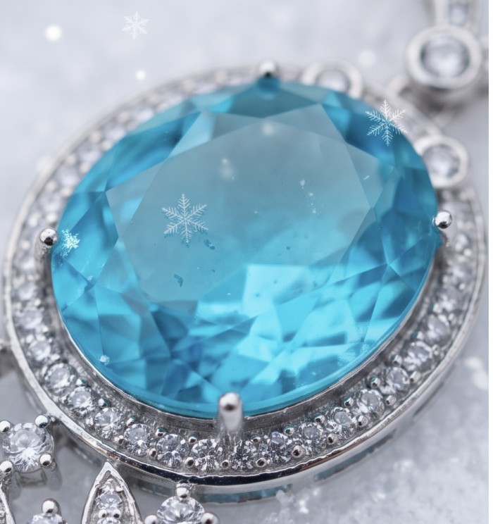A Wild Ocean genuine 27.4 carat Paraiba Tourmaline .925 Sterling Silver handmade Statement necklace - Close-up of A Wild Ocean 27.4 ct Paraiba Tourmaline in .925 silver setting.