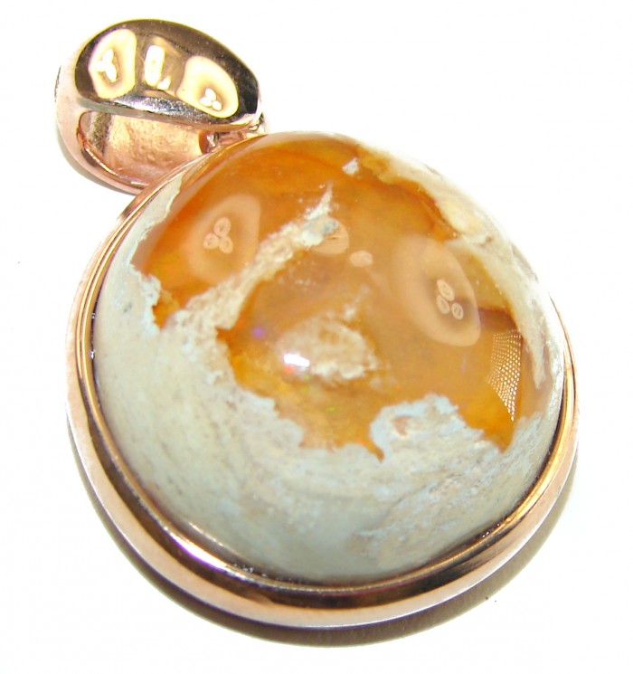 A Golden River Natural Mexican Fire Opal 14K Gold over .925 Sterling Silver handmade Pendant - photo 2