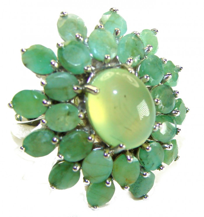 Born to Glam authentic 15.9 carat Colombian Emerald Prehnite .925 Sterling Silver handcrafted ring s. 8 - photo 4