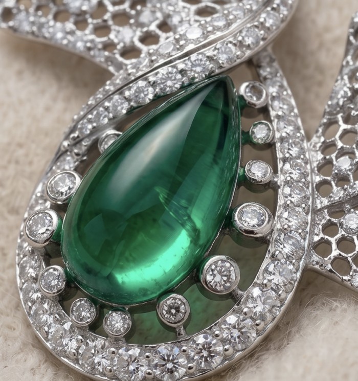 Black Label Collection - Retro Style - Genuine 10.5 carat Colombian Emerald .925 Sterling Silver handmade Brooch - Stone close-up of Black Label Collection 10.5 carat emerald jewelry.