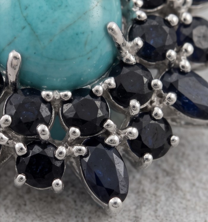 Arizona Beauty Natural Natural Turquoise Sapphire .925 Sterling Silver handmade pendant - Close-up of Arizona Beauty Turquoise Sapphire jewelry piece.